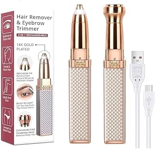 2-in-1 Eyebrow Trimmer for Women - Facial Hair Remover Machine For Women - Eyebrows, Face,Upper Lips,and Nose Hair Remover, USB RECHARGEABLE Epilator