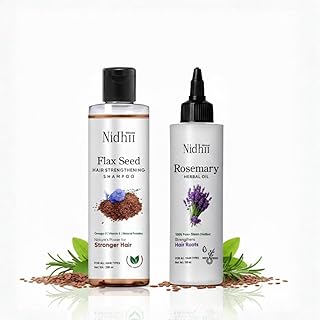 Rosemary Herbal Oil & Flax Seed Shampoo Combo | Strengthens Weak Roots, Promotes Healthy Hair Growth & Deeply Nourishes | 100% Ayurvedic, 350ml Pack o