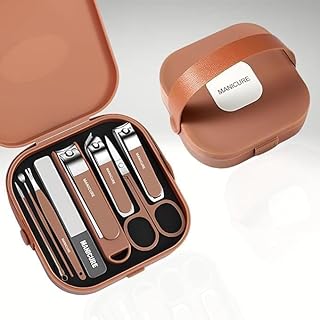 HOPEHAVEN 8 in 1 Nail Clipper Set – Professional Stainless Steel Manicure & Pedicure Kit for Men & Women Portable Grooming Kit with Brown Case (Pack o
