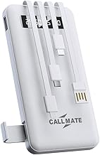 Callmate 10000mAh Power Bank with Mobile Holder, 15W Fast Charging| Built-in 4-in-1 Cables | 4 Output Ports and 3 Input | Digital Display | LED Torch