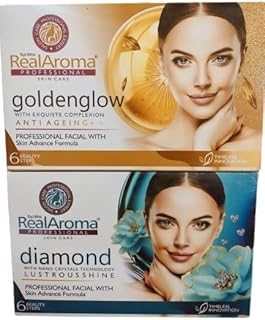 RealAroma Professional Facial Kit Set, Goldenglow and Diamond Variants, 800g, Pack of 2 with 6 Facials Each