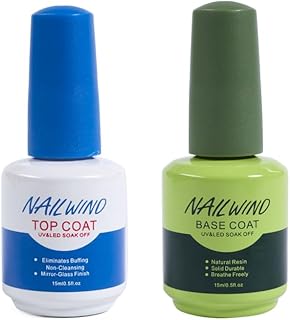 NAILWIND 2 Pcs Gel Nail Polish Set (Base Coat + No Wipe Top Coat) 15ml Each – Long Lasting High Shine Finish, Soak Off UV/LED Gel for Nail Art Manicur
