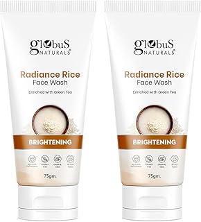 Globus Naturals Radiance Rice Face Wash, Enriched With Green Tea, For Skin Brightening, Suitable For All Skin Types, 75 gm (Pack of 2)
