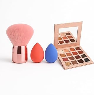 Premium Makeup Essentials Combo – Kabuki Brush + 2 Big Blenders + 16-Shade Eyeshadow Palette | Professional Face & Eye Makeup Set