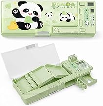 All-in-One Pencil Box for Kids | Calculator, Sharpener & Writing Pad | Large Capacity Magnetic Pencil Case for School Boys & Girls (Happy Panda