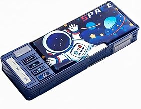 Magic Star Space Themed Pencil Case for Kids with Built in Calculator Dual Compartment Large Capacity Hardtop Pencil Box Organizer for School Boys Gir