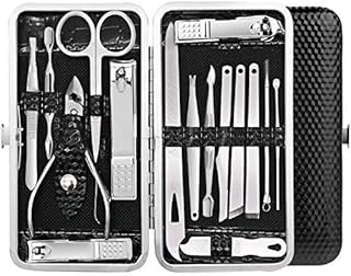 Manicure and Pedicure Nail Clippers Set With Leather Travel Case, 16 in 1 Stainless Steel Professional Nail Scissors Grooming Kit (Black)