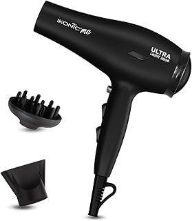 Ikonic Ultralight Professional Hair Dryer 2000 Watts with Nozzle, Diffuser, Hot and Cold Air Feauture, 2 Speed 3 Heat Settings with Cool Shot,Hanging