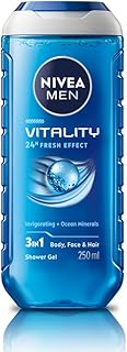 NIVEA MEN Vitality Fresh 250ml Body Wash| Shower Gel for Face, Body & Hair| Power of Ocean Minerals| Long Lasting Summer Freshness |Clean, Healthy & M
