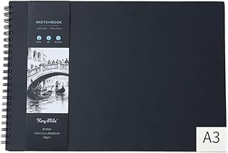 King Mills Big Sketchbook Hard Cover – A3 Notebook Size 160GSM Extra Thick Paper, Spiral Hard Cover Sketch Book for Painting & Mixed Media Sketch Pad,