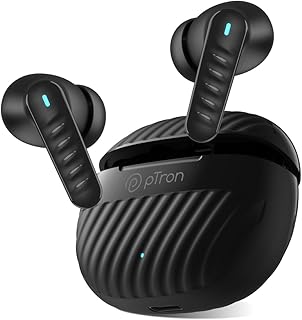 pTron Bassbuds Bliss TWS Ear Buds w/ 4 QuadPro Mics, 3D Audioscape, AI-ENC Calls, 40H Playtime, 50Ms Low-Latency Game/Music Modes, BTv5.3, Type C Fast