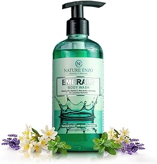 New Launch NatureEnzo Premium Shea Butter, Vitamin E and Aloe Vera Hydrating & Exfoliating Emerald Body Wash Shower Gel With Lavender, Jasmine & Musk