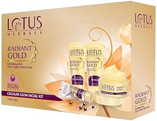 Lotus Herbals Radiant Gold Cellular Glow 5 in 1 Facial Kit | With 24K Gold leaves | For Natural Golden Glow Skin | For Women & Men | All Skin Types |1