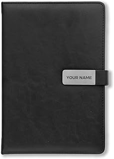 Personalized Executive Leather Notebook with Name Plate | Premium Black Diary for Office, Business & Gifting | Custom Name Journal Planner | Stylish C