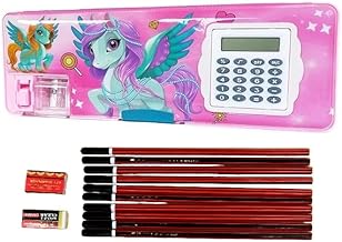 YBN Magnetic Pencil Box with Calculator with Free10 Extra Dark prncils,1 Non dust Eraser and 1 Long Sharpener for Girls & Boys for School | Big Size C