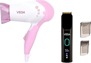 VEGA Smartone Series S1 Beard Trimmer For Men (Vhth-30) & Insta Glam Foldable 1000 Watts Hair Dryer With 2 Heat & Speed Settings, Vhdh-20,Black