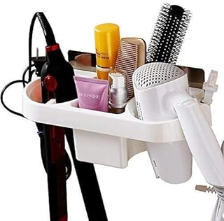 XELYTON Hair Dryer Rack Comb Holder Bathroom Storage Organizer Self-Adhesive Wall Mounted Stand for Shampoo Straightener, Bathroom Hanging Rack Storag