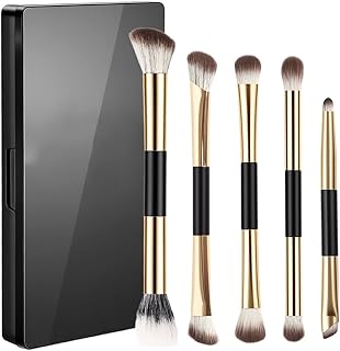 MAYCREATE® Travel Makeup Brush Kit Set of 5Pcs, Double End Eye Brushes Slanted Contour Brush, Portable Makeup Tools with Storage Case, Built in Touch