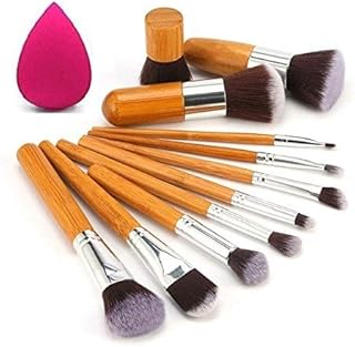 Professional Makeup Brushes Set Foundation Blending Brush Tool Cosmetic Kits Makeup Set Brusher + Puff - Wooden