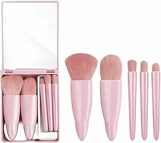Travel Makeup Brush Set - Mini Portable Cosmetic Brushes Kit for Face Eye Foundation, For Eyeshadow And Easy Blending - Compact Beauty Tools (Pink, 5