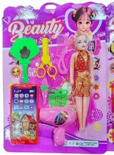 Kids Beauty Play Set with Fashion Doll, Pretend Makeup Accessories, Toy Smartphone & Hair Dryer – Girls Dressing & Styling Toy for Ages 3+
