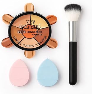 Pro Concealer Palette, 6-Shade Cream Formula, Natural Finish, with Makeup Brush and 2 Blending Sponges