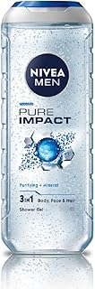 NIVEA MEN Pure Impact 500ml Body Wash| Shower Gel for Face, Body & Hair| Purifying Micro Particles for Extra Fine Scrub & Instant Summer Freshness|Cle
