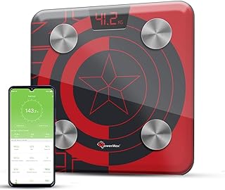 Powermax BCA-130 CAPTAIN AMERICA (RED) BMI Weight Machine for Body Weight, Digital Body Fat Analyzer & Smart Body Composition Weighing Scale, 13 Body