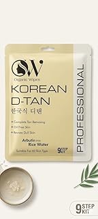 Organic Wipes Korean D-Tan Facial Kit – Professional Skin Tan Removal Kit with Arbutin & Rice Water – Oil-Free Glow Facial – 9 Step Kit for All Skin T