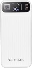 ZEBRONICS MB10000S13 Power Bank, 10000 mAh, Rapid Charge, 22.5W Output, Dual USB Output, PD 3.0 Type C, Built in Protections, Percentage Indicator, Ma