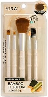 KIRA Professional Bamboo Charcoal Makeup Brush Set, 5 Pieces, Powder, Foundation, Eyeshadow, Eyebrow, Eyelash Brush, Soft Bristles, Skin Friendly (WHI