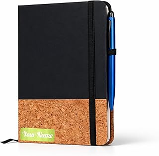 Personailsed Diary Cork & PU | Name Print Eco-Friendly Notebook | 196 Pages 80 GSM | Customised Diary For Office (Black)