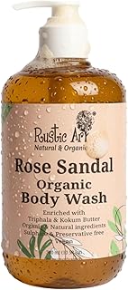 Rustic Art Rose Sandal Body Wash | For Tan Removal & Skin Brightening | Luxurious Castile Soap with Triphala & Turmeric | Handmade Organic | For Women