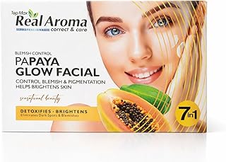 Top Max Real Aroma Papaya Fruit Facial Kit, Blemish Control, Glow Facial, 7 in 1, Single Use Hygienic Kit, (Pack of 6)