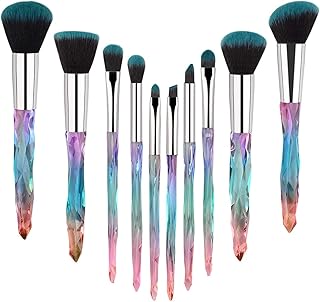 SPARKAN Makeup Brushes Crystal Handle Set (10 Pcs) | Colorful Diamond Professional Cosmetic Brush Kit | Kabuki, Concealer, Face Powder, Eye Shadow | B