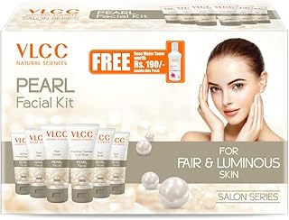 VLCC Pearl Facial Kit with FREE Rose Water Toner - 300g + 100ml | Luminous and Radiant Skin | At Home Facial with Pearl Extracts, Sandalwood, Turmeric