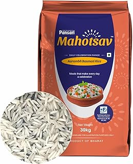 Mahotsav Aarambh Basmati Rice by Pansari 30 Kg– Whole Grain, Fortified, Gluten-Free – Ideal for Biryani, Pulao, Steamed Rice & Daily Indian Cooking –