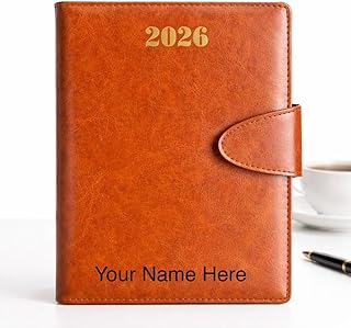 Customized 2026 Diary With Name| 2026 Personalised Leather Planner with Dates, 80 GSM Pages PU Leather Finish Hard Bound B5 Size Notebook Diary, Two-T