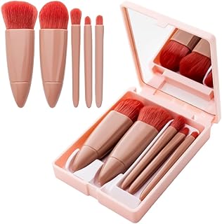 Gleva 5-in-1 Mini Mirror Makeup Brush Set - Compact and Travel Brush Set Essential Brushes for Face and Eyes - Premium Synthetic Bristles, Perfect for