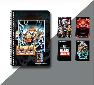 CRAFT MANIACS Zenitsu Rage Mode On Demon Slayer A5 Sized Ruled 120 Pages Matt Laminated Notebook And Set of Four Magnetic Bookmarks For Anime Lovers