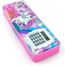 LIC Player Unicorn Pencil Box for Kids with Calculator | Cute Cartoon Printed Stationery Box | Multi-Compartment Pencil Case for Girls | Durable Plast