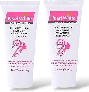 Pearl White Face Wash Gel – Skin Lightening & Brightening with Rose Extract – Pack of 2 (60g each)
