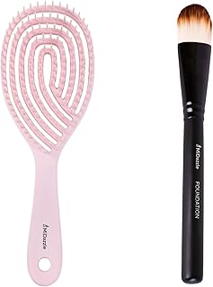 Midazzle Premium Hair Brush and Foundation Makeup Brush Set, Pink, 2 Pieces
