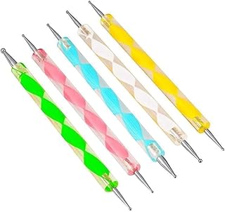 URBAN BOX 5 Pcs Set 2-Way Double Ended Dotting Tools, Nail Dotting Pen Marbleizing Tool Set Nail Polish Paint Manicure Dot Nail Art Tool Set, Embossin