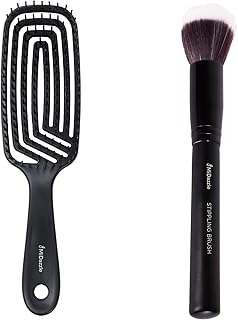 Midazzle Premium Black Hair Brush and Stippling Makeup Brush Set, 2 Count