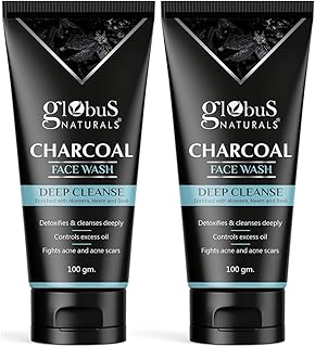 Globus Naturals Anti Pollution & Anti Acne Charcoal Face Wash, Detoxifying Cleanser, Fights Pollution and De-Tans skin, For Men with Oily & Acne Prone