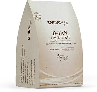 Spring H2O D-TAN Facial Kit 50 gm| 2 in 1 Formula Brightning+Repair & Tan Removel | Enriched with Organic Licorice Extract and AHA| Simple 5 Step