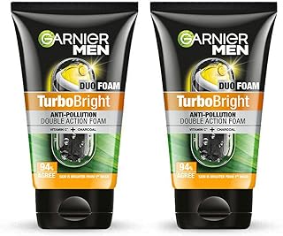 Garnier Men, Face Wash, Brightening & Anti-Pollution, TurboBright Double Action, 100 g (Pack of 2)