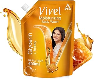 Vivel Body Wash, Glycerin and Honey, Moisturizing Shower Gel, 400ml Liquid Refill Pouch Pack, for Women and Men, for Glowing and Moisturised Skin Refi