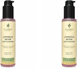 ELAMRA Luminous Detox Face Wash Pack of 2 x 100ml | Neem Licorice Root Green Tea Centella | Deep Cleanse Brighten Oil Control | Sulphate Free | For Wo